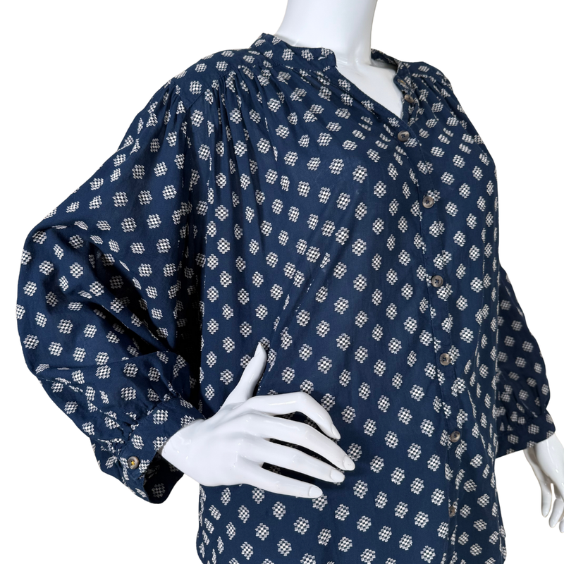 Load image into Gallery viewer, Navy blue patterned garment on a mannequin with a white background
