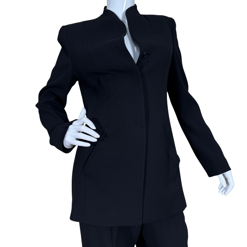 Load image into Gallery viewer, Black suit on a mannequin with white gloves against a white background
