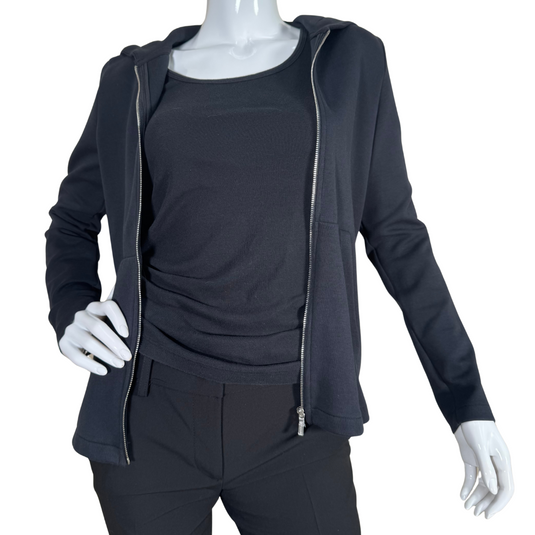 Armani Exchange Black Zip-Up Hoodie is a wardrobe essential that blends comfort with versatility. Made from soft, breathable fabric