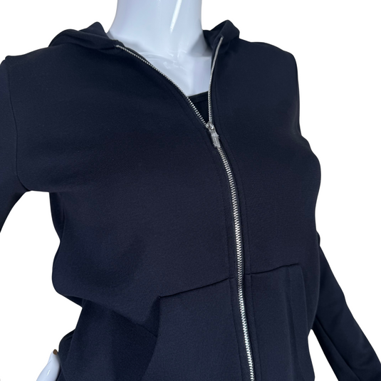 Armani Exchange Black Zip-Up Hoodie is a wardrobe essential that blends comfort with versatility. Made from soft, breathable fabric