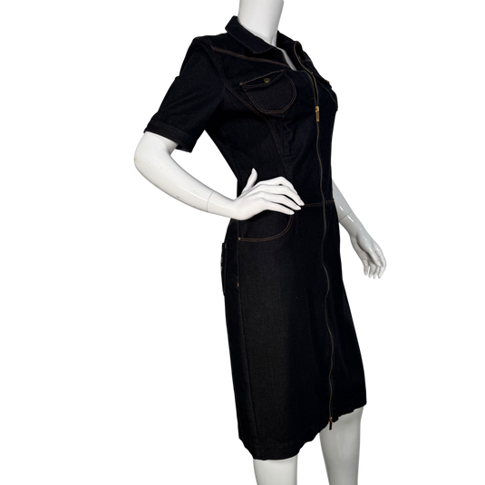 Armani Exchange Dark Denim Zip-Front Midi Dress