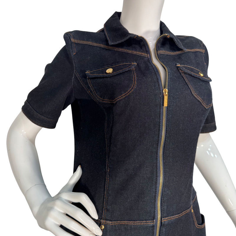 Load image into Gallery viewer, Armani Exchange Dark Denim Zip-Front Midi Dress
