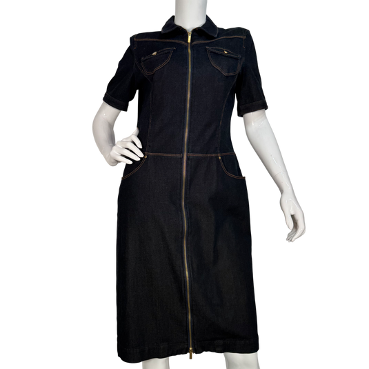 Armani Exchange Dark Denim Zip-Front Midi Dress