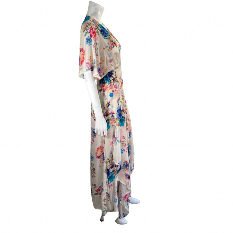 Load image into Gallery viewer, Tolani Cream Floral Maxi Dress on mannequin side view
