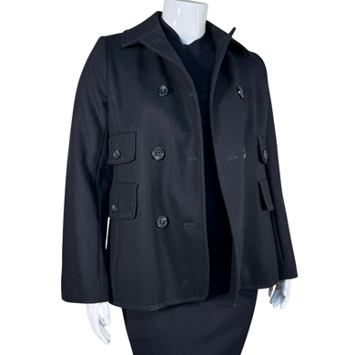 BCBG Maxazria Classic Black Wool-Blend Peacoat