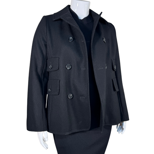 BCBG Maxazria Classic Black Wool-Blend Peacoat