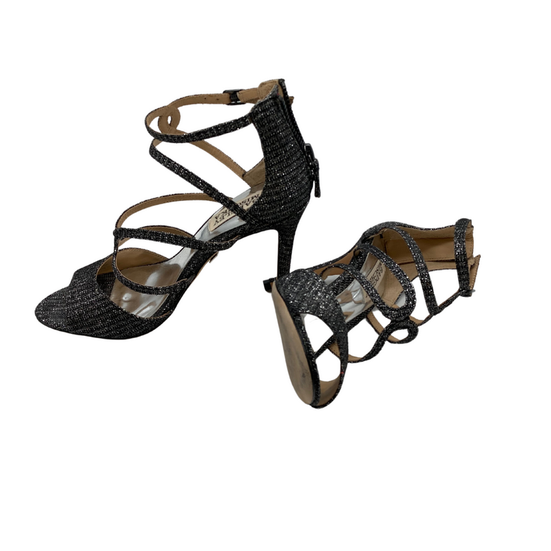 Load image into Gallery viewer, Badgley Mischka Sparkly Elegant High Heels feature multiple thin straps with a crisscross design for added sophistication.
