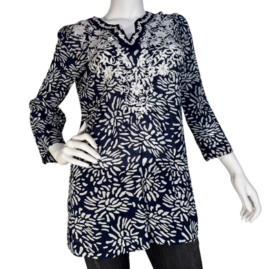 Charter Club Navy Embroidered Tunic Top