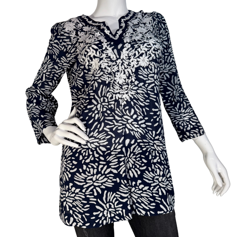 Load image into Gallery viewer, Charter Club Navy Embroidered Tunic Top
