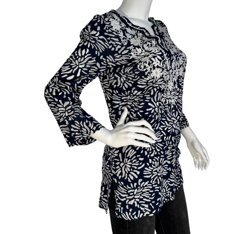 Load image into Gallery viewer, Charter Club Navy Embroidered Tunic Top
