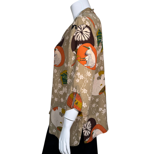Citron Beige Floral Blouse with Silver Buttons