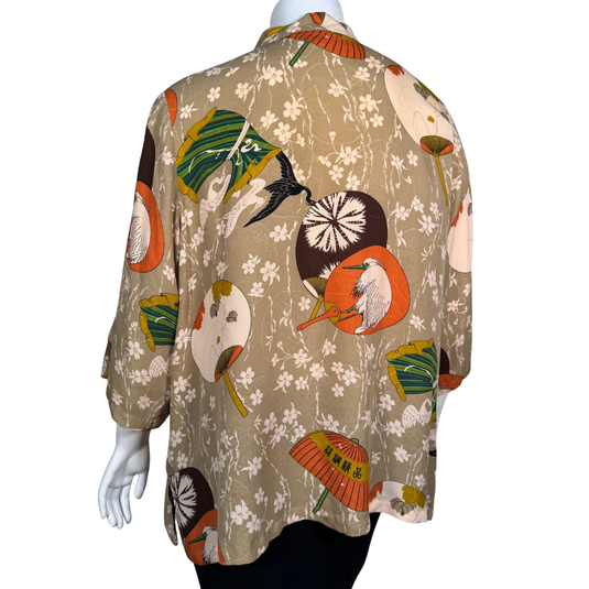 Citron Beige Floral Blouse with Silver Buttons