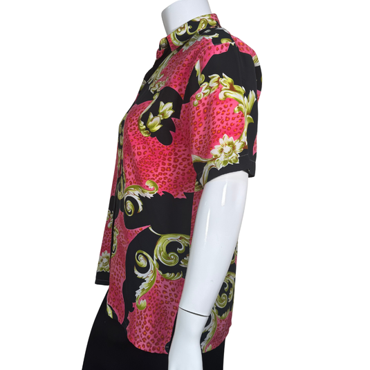 Chloé Black Baroque Inspired Blouse with Pink Elements