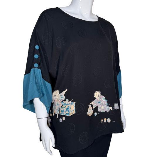 Citron Black Blouse with Blue Sleeves