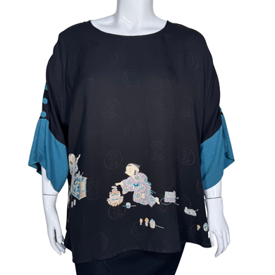 Citron Black Blouse with Blue Sleeves