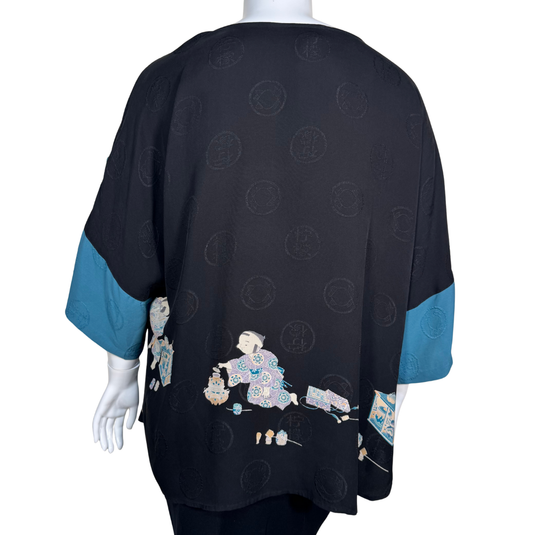 Citron Black Blouse with Blue Sleeves