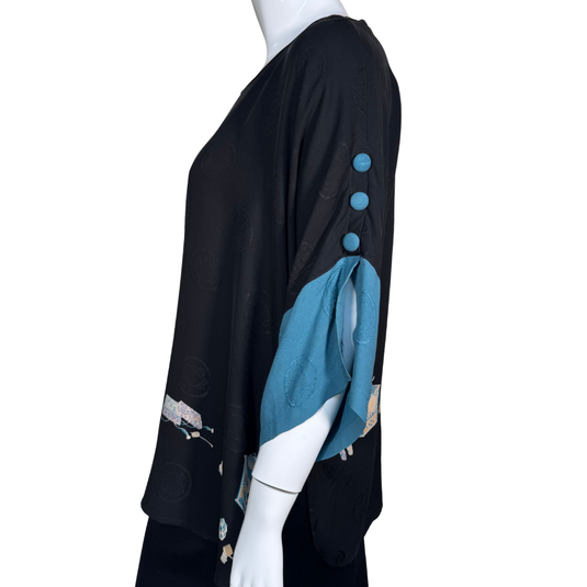 Citron Black Blouse with Blue Sleeves