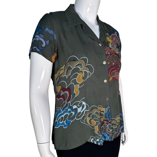 Citron Dark Green Blouse with Dragon Motives