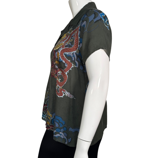 Citron Dark Green Blouse with Dragon Motives