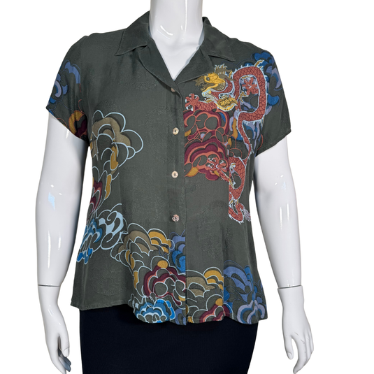 Citron Dark Green Blouse with Dragon Motives