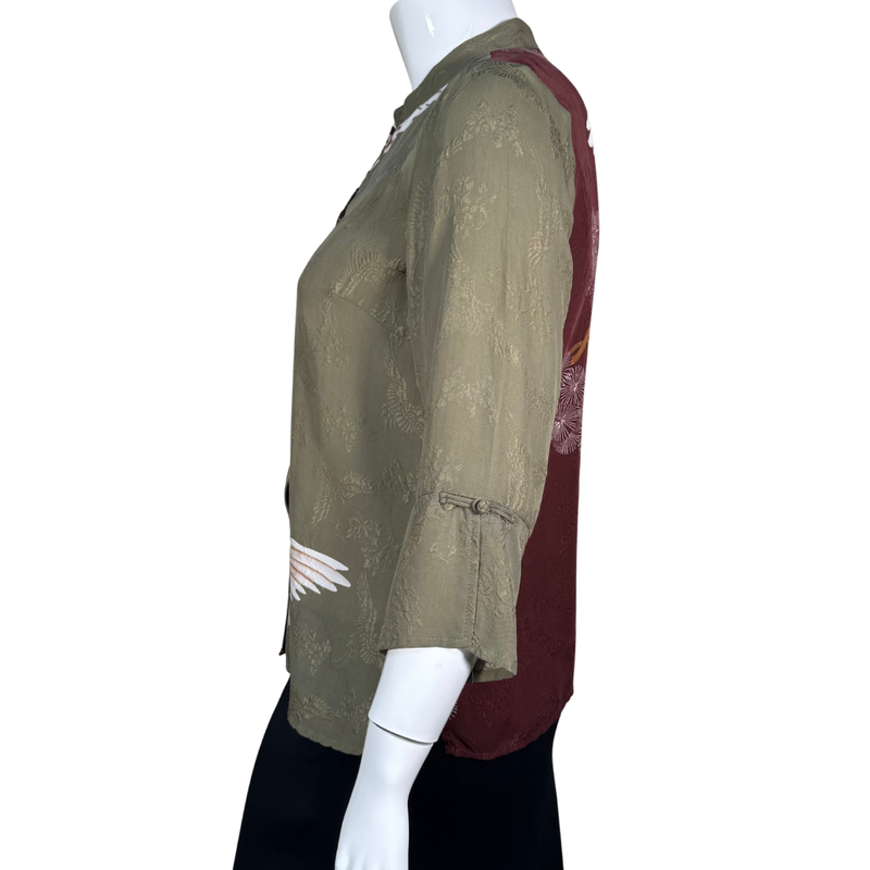 Load image into Gallery viewer, Citron Green Blouse With Crane Bird Design
