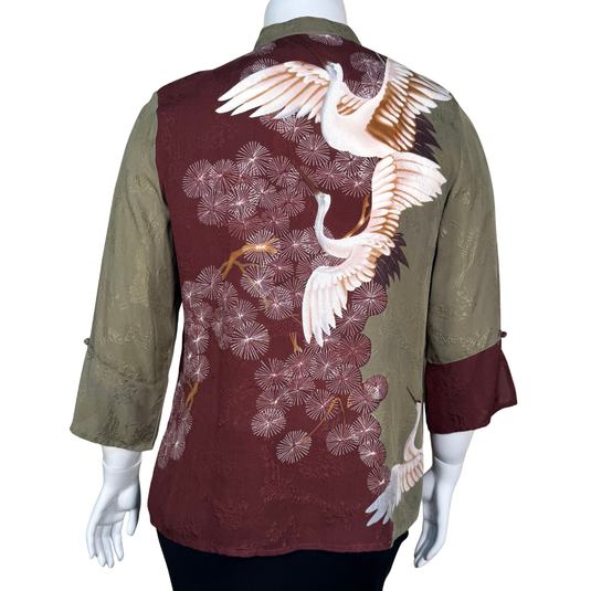 Citron Green Blouse With Crane Bird Design