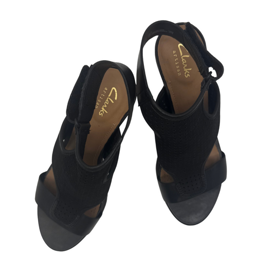 Clarks Black Nubuck Noir Open Toe Heeled Sandals, brand new in the original box