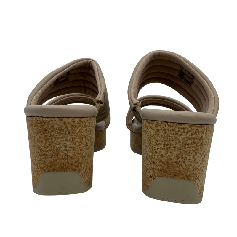 Load image into Gallery viewer, Clarks Neutral Quilted Platform Slide Sandals. Featuring a plush padded double strap and a cork-inspired wedge sole
