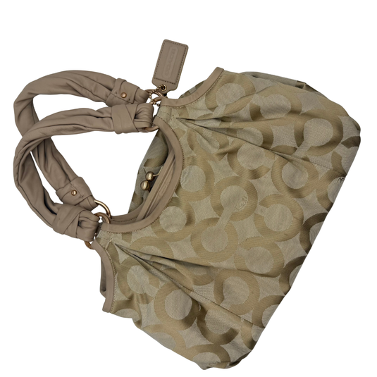 authentic pre-loved Coach Beige Signature Shoulder Bag featuring the iconic “C” signature jacquard design in soft beige tones