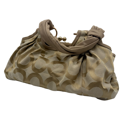 Beige handbag with a pattern on a white background