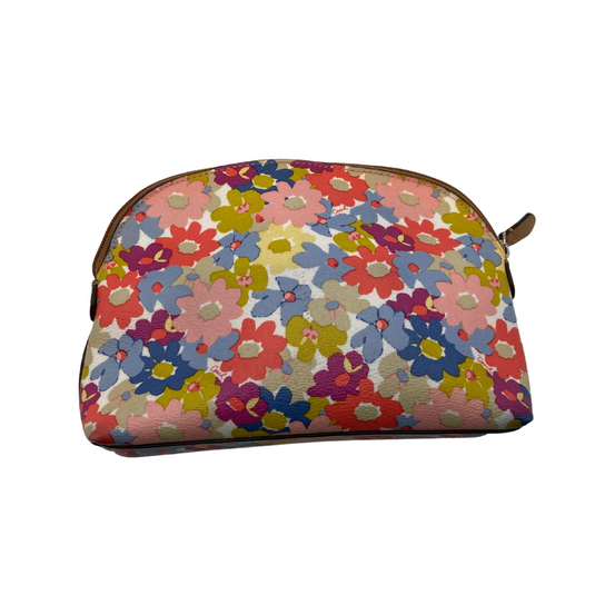 This pre-loved Coach Make-up Bag or Clutch with Colorful Flowers is a colorful floral-print zippered pouch with a semi-circular shape. It features a vibrant multicolor design, perfect for adding a cheerful touch to your accessories.