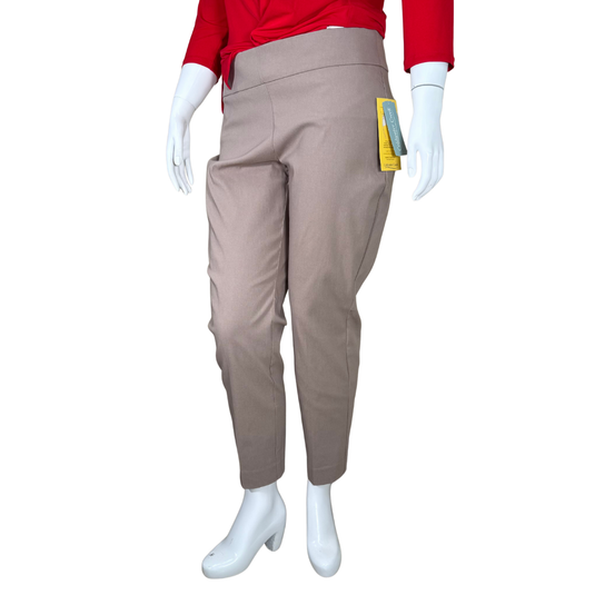 taupe slim-fit donated Coldwater Creek ShapeMe Mocha Stretch Pants offer a clean, tailored look ideal for both business casual and everyday wear