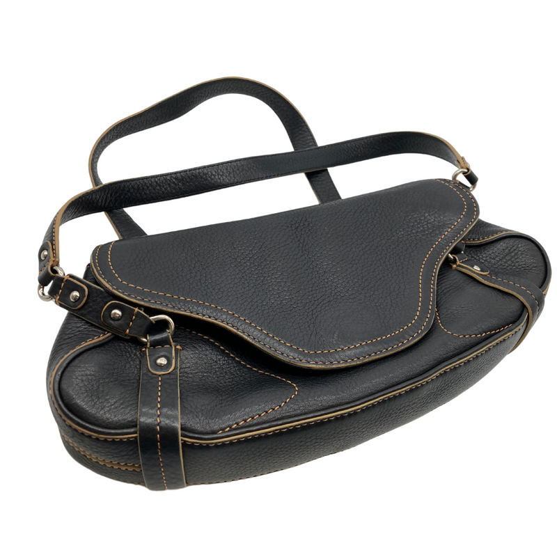 Load image into Gallery viewer, pre-loved Cole Haan Brown Leather Cresent Shape Handbags is a sleek black leather bag with a pebbled texture, accented by contrast stitching and silver-tone hardware. It features double straps for convenient shoulder or hand carry.
