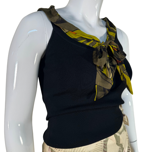 Dana Buchman Chic Black Knit Tank with Printed Scarf Accent