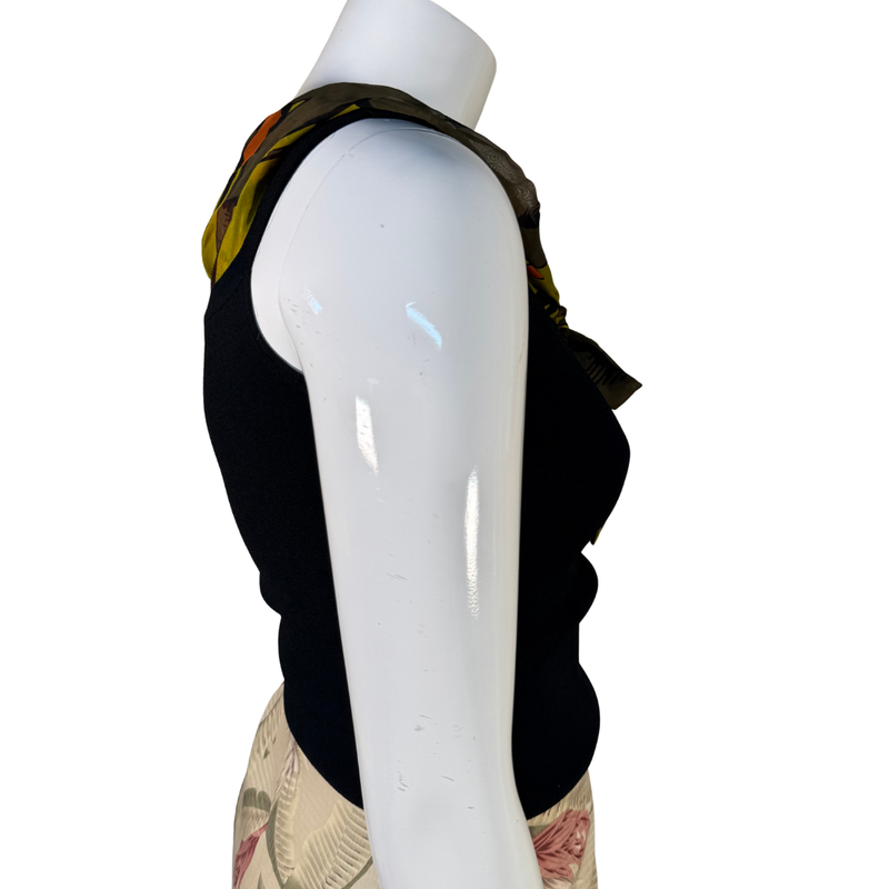 Load image into Gallery viewer, Dana Buchman Chic Black Knit Tank with Printed Scarf Accent
