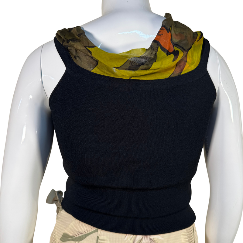 Load image into Gallery viewer, Dana Buchman Chic Black Knit Tank with Printed Scarf Accent
