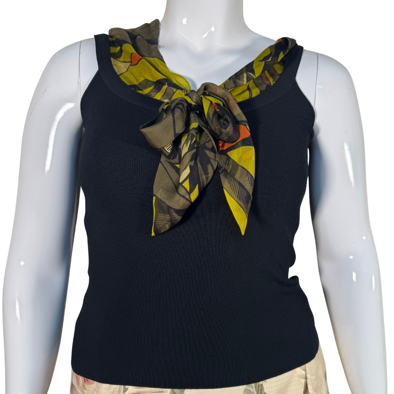 Load image into Gallery viewer, Dana Buchman Chic Black Knit Tank with Printed Scarf Accent
