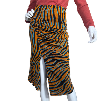 A must have donated Diane Von Furstenberg Zebra Brown Reversible Tiger Stripe and Burgundy Floral Midi Pencil Skirt
