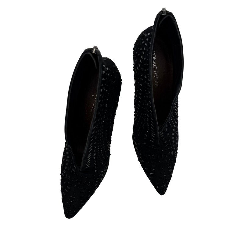 Load image into Gallery viewer, Donald J Pliner Black High Heel Ankle Boots with Gems
