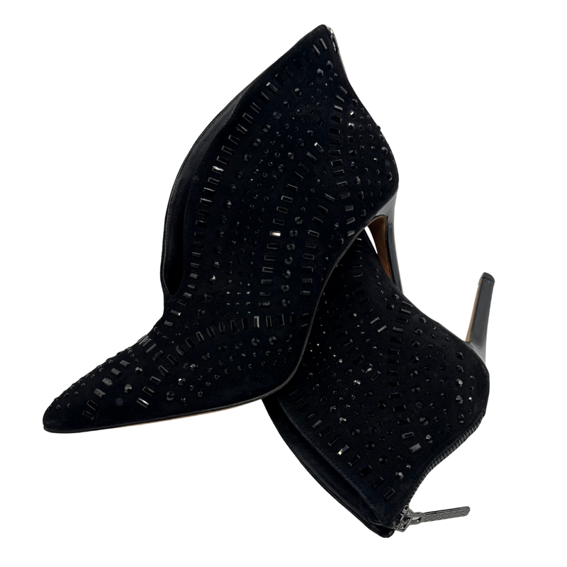 Load image into Gallery viewer, Donald J Pliner Black High Heel Ankle Boots with Gems
