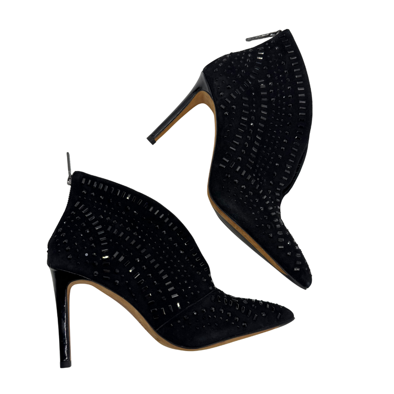 Load image into Gallery viewer, Donald J Pliner Black High Heel Ankle Boots with Gems
