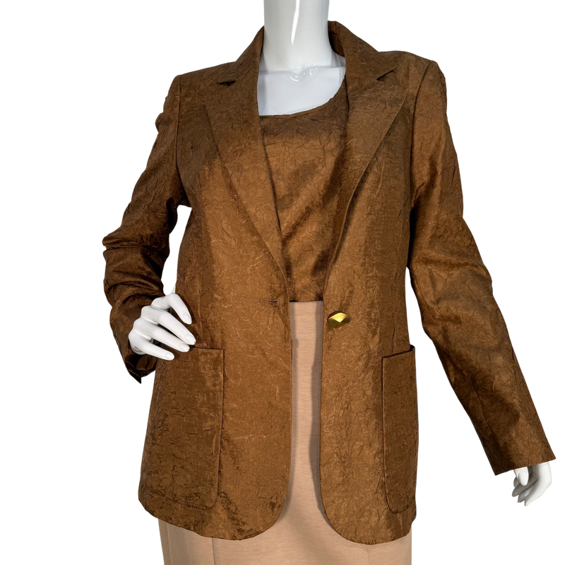 Load image into Gallery viewer, Donna Karan Brown Textured Tank Top &amp; Blazer Jacket Set
