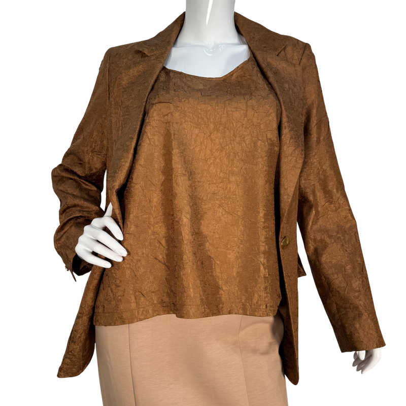 Load image into Gallery viewer, Donna Karan Brown Textured Tank Top &amp; Blazer Jacket Set
