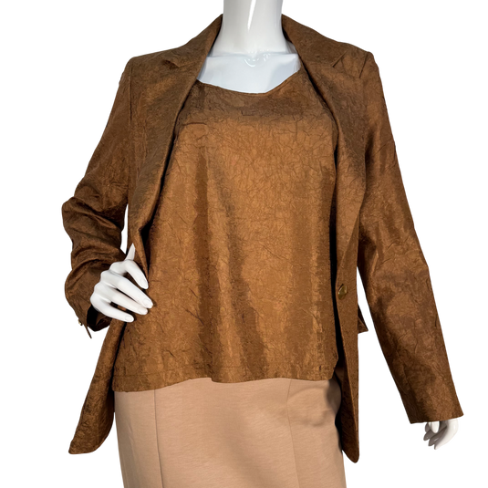 Donna Karan Brown Textured Tank Top & Blazer Jacket Set