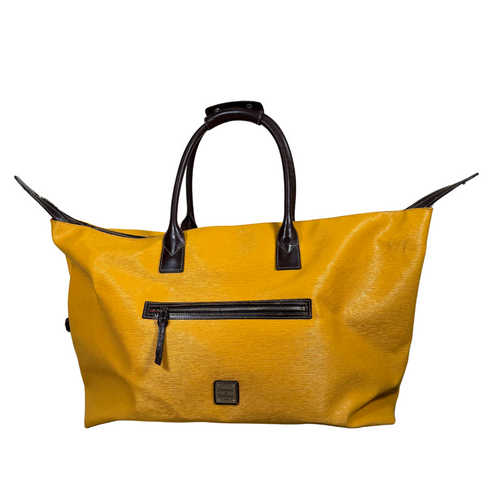 Dooney & Bourke Extra Large Mustard-Yellow Leather Duffel Bag is a bold and stylish accessory, perfect for brightening up any outfit