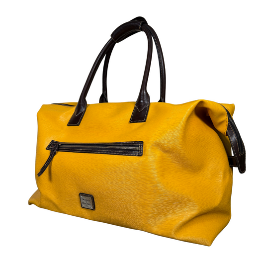 Dooney & Bourke Extra Large Mustard-Yellow Leather Duffel Bag is a bold and stylish accessory, perfect for brightening up any outfit