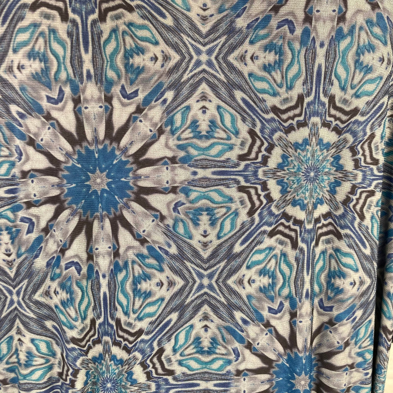 Load image into Gallery viewer, Deborah Viereck 33 Butterflies Blue Kaleidoscope Wrap Dress close up
