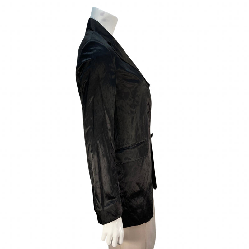 Load image into Gallery viewer, &amp; Other Stories Black Satin Blazer on mannequin side view
