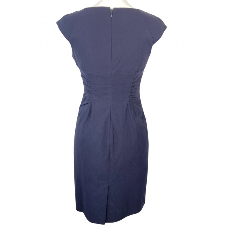 Load image into Gallery viewer, Adrianna Papell Navy Cocktail Dress with Green Stone Collar
