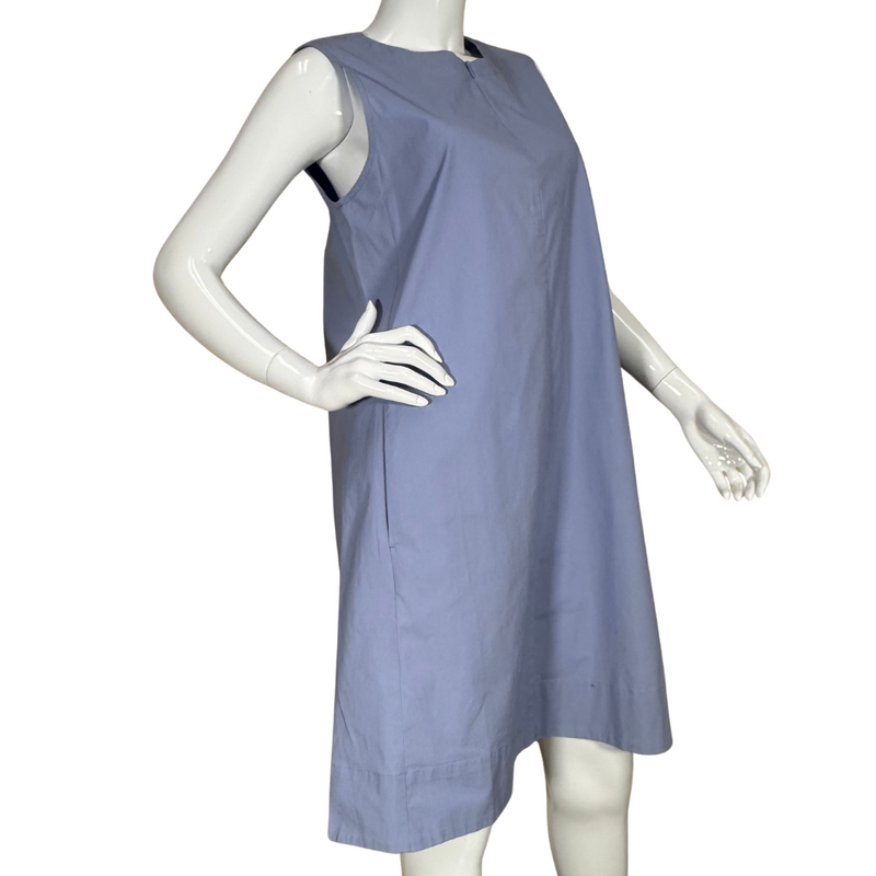 Load image into Gallery viewer, simple yet elegant donated Eileen Fisher Organic Cotton Sleeveless Light Blue Dress is sleeveless and designed for comfort and versatility
